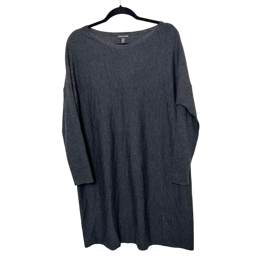 Eileen Fisher 100% Merino Wool Sweater Dress Women S Grey quiet luxury old money